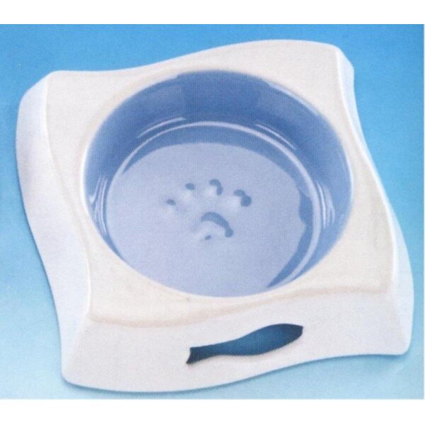 Katzen Keramikschale/Napf quadratisch Ø12 cm blau mit Fischmotiv - Frisches Desi